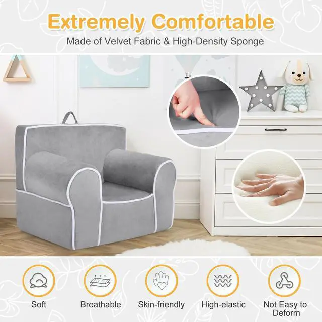Alt view image 7 of 7 - SlickBlue Upholstered Kids Sofa with Velvet Fabric and High-Quality Sponge