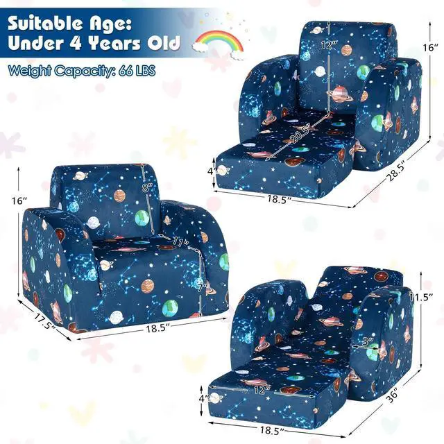 Alt view image 4 of 7 - SlickBlue 3-in-1 Convertible Kid Sofa Bed Flip-Out Chair Lounger for Toddler