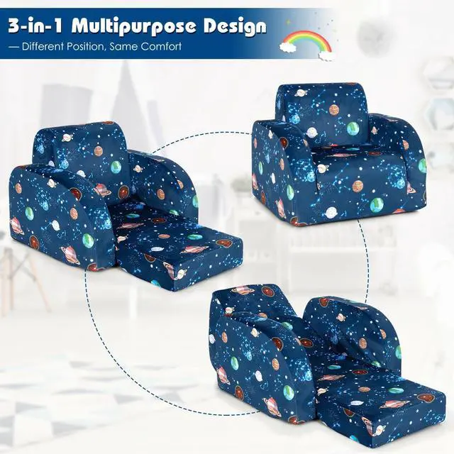 Alt view image 5 of 7 - SlickBlue 3-in-1 Convertible Kid Sofa Bed Flip-Out Chair Lounger for Toddler