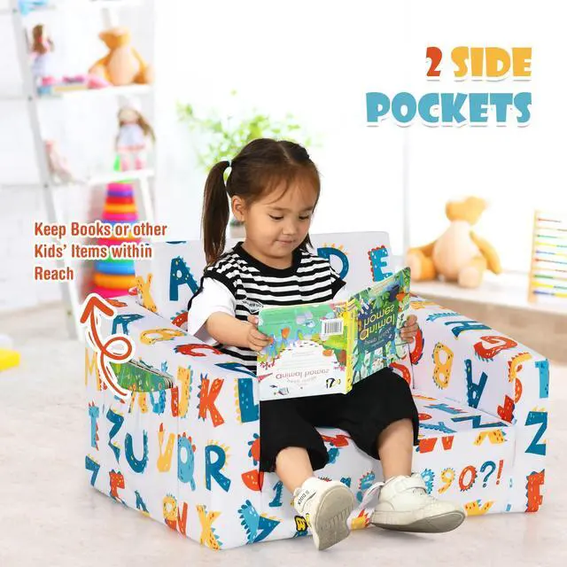 Alt view image 7 of 7 - SlickBlue 2-in-1 Convertible Kids Sofa with Velvet Fabric