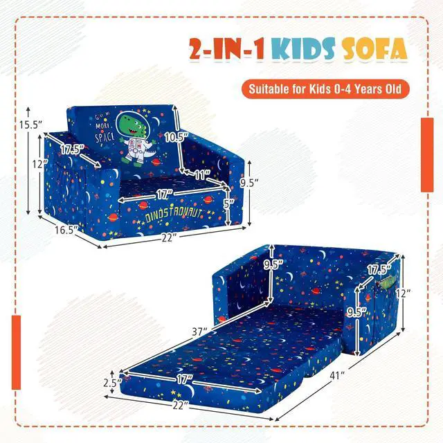 Alt view image 4 of 7 - SlickBlue 2-in-1 Convertible Kids Sofa with Velvet Fabric