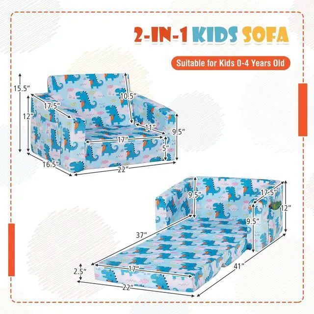 Alt view image 4 of 7 - SlickBlue 2-in-1 Convertible Kids Sofa with Velvet Fabric