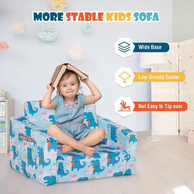 Alt view image 5 of 7 - SlickBlue 2-in-1 Convertible Kids Sofa with Velvet Fabric