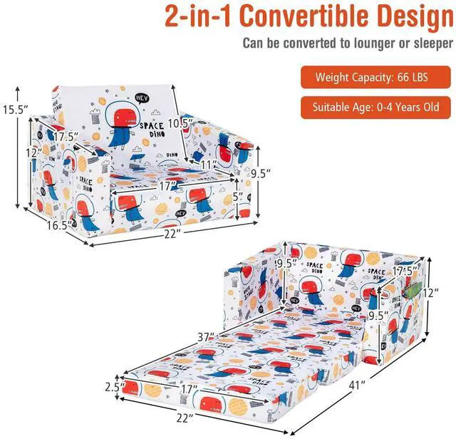 Alt view image 4 of 7 - SlickBlue 2-in-1 Convertible Kids Sofa with Velvet Fabric