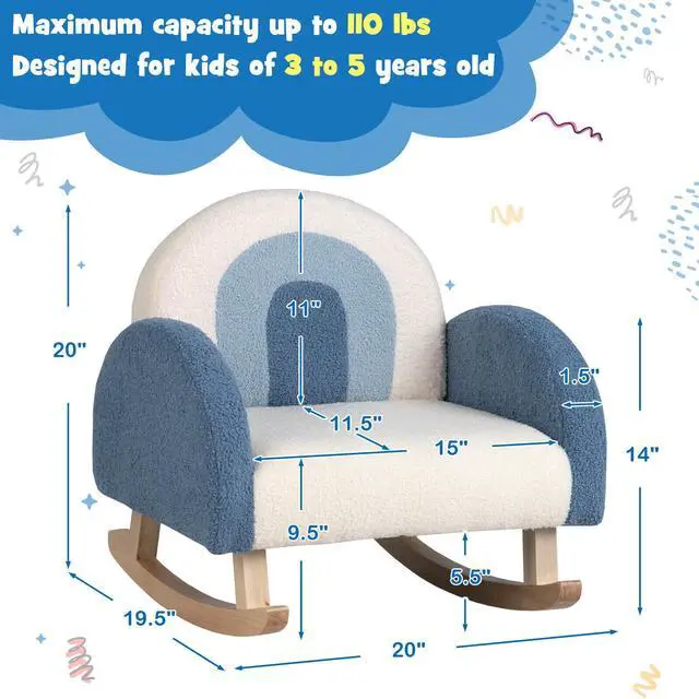 Alt view image 3 of 7 - SlickBlue Kids Rocking Chair Children Velvet Upholstered Sofa with Solid Wood Legs