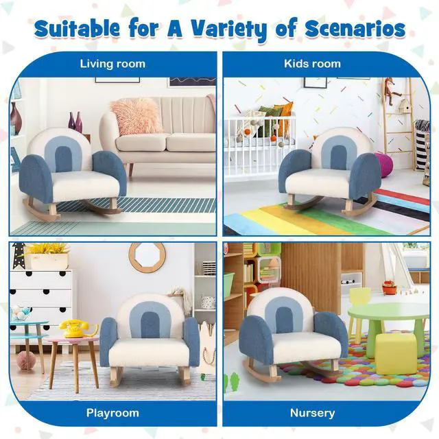 Alt view image 5 of 7 - SlickBlue Kids Rocking Chair Children Velvet Upholstered Sofa with Solid Wood Legs