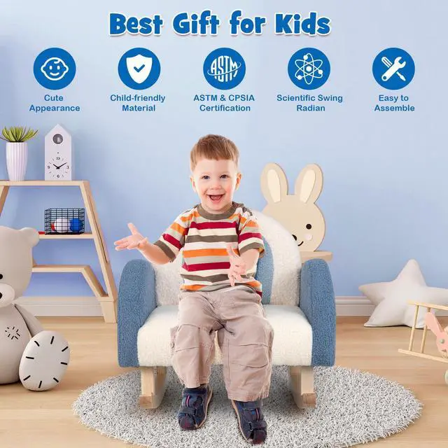 Alt view image 4 of 7 - SlickBlue Kids Rocking Chair Children Velvet Upholstered Sofa with Solid Wood Legs