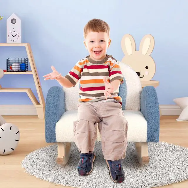 Alt view image 7 of 7 - SlickBlue Kids Rocking Chair Children Velvet Upholstered Sofa with Solid Wood Legs