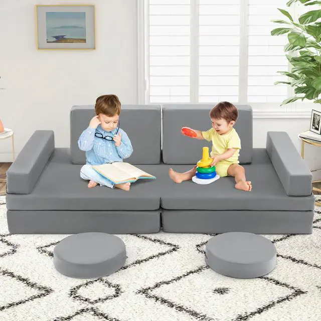 Alt view image 3 of 7 - SlickBlue 10-Piece Kids Play Couch Sofa with Portable Handle-Gray