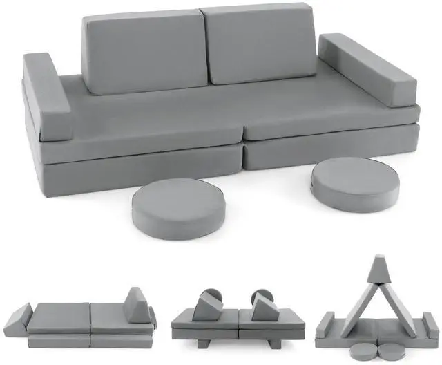 Alt view image 4 of 7 - SlickBlue 10-Piece Kids Play Couch Sofa with Portable Handle-Gray