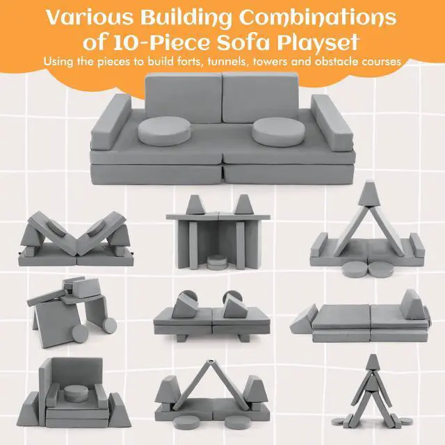 Alt view image 7 of 7 - SlickBlue 10-Piece Kids Play Couch Sofa with Portable Handle-Gray