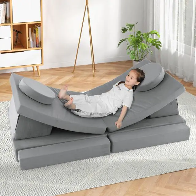 Alt view image 6 of 7 - SlickBlue 10-Piece Kids Play Couch Sofa with Portable Handle-Gray