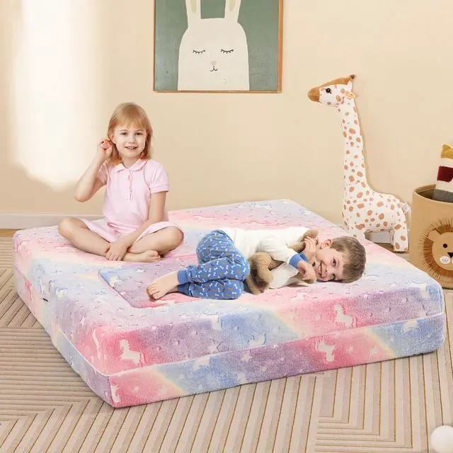 Alt view image 3 of 7 - SlickBlue 2 Seater Kids Play Couch with Removable and Machine Washable Flannel Cover