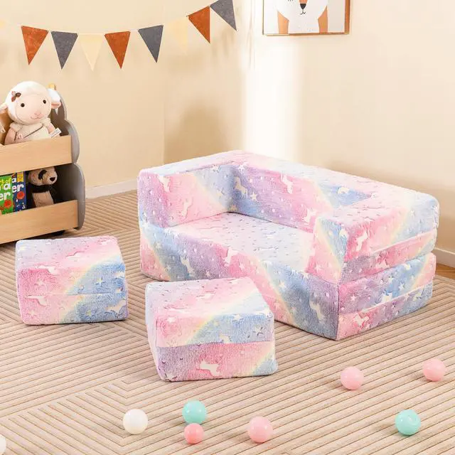 Alt view image 2 of 7 - SlickBlue 2 Seater Kids Play Couch with Removable and Machine Washable Flannel Cover