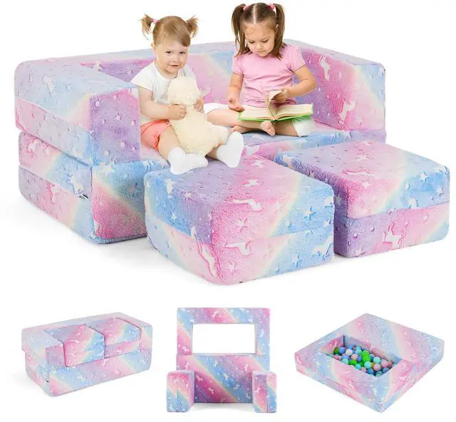 Alt view image 4 of 7 - SlickBlue 2 Seater Kids Play Couch with Removable and Machine Washable Flannel Cover