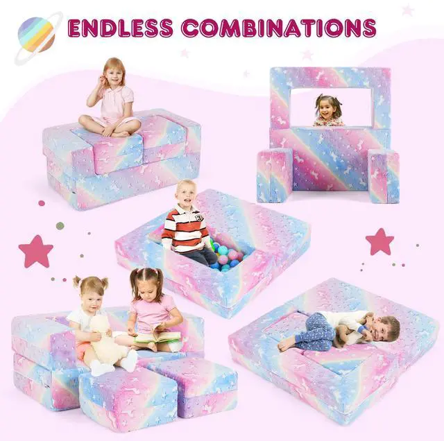 Alt view image 6 of 7 - SlickBlue 2 Seater Kids Play Couch with Removable and Machine Washable Flannel Cover