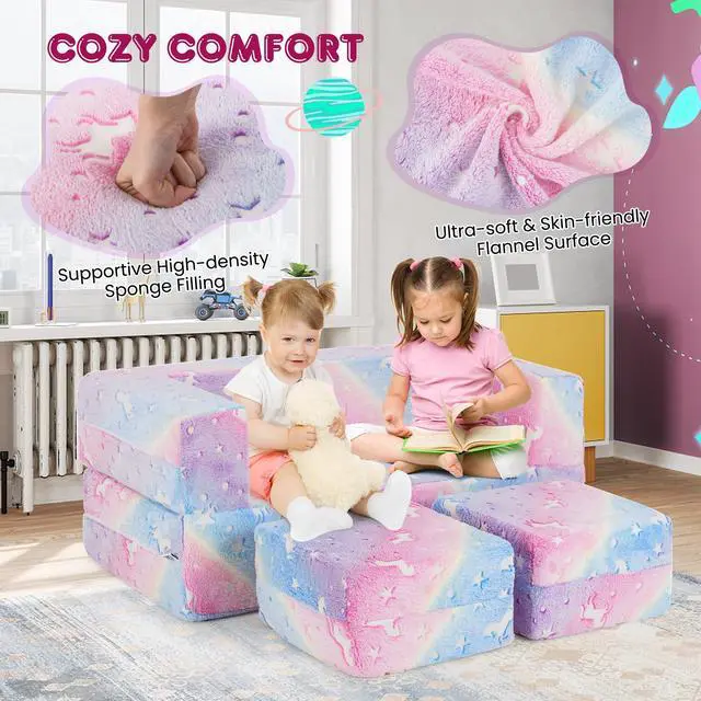 Alt view image 7 of 7 - SlickBlue 2 Seater Kids Play Couch with Removable and Machine Washable Flannel Cover