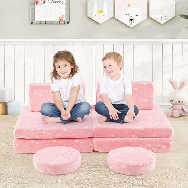 Alt view image 2 of 7 - SlickBlue Modular Kids Play Couch Set Glow in the Dark with Portable Handles