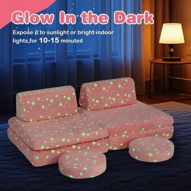 Alt view image 6 of 7 - SlickBlue Modular Kids Play Couch Set Glow in the Dark with Portable Handles