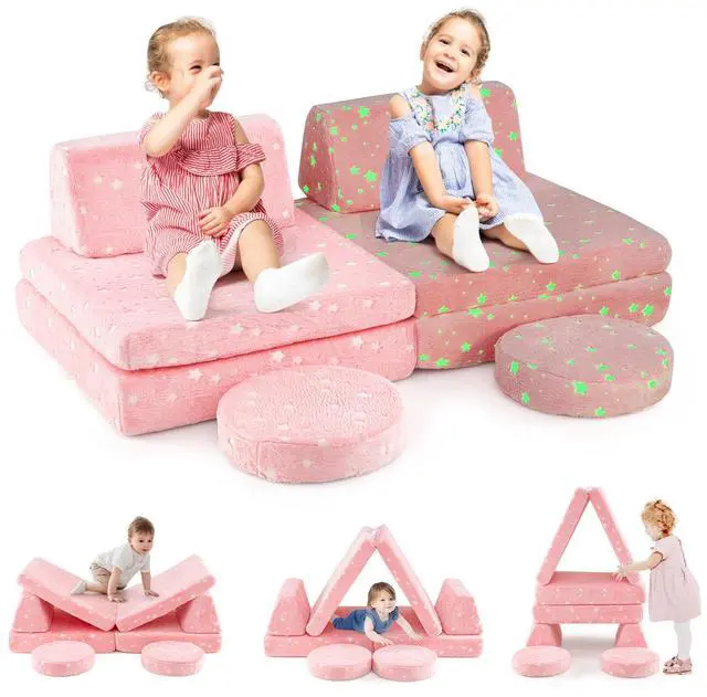 Alt view image 5 of 7 - SlickBlue Modular Kids Play Couch Set Glow in the Dark with Portable Handles