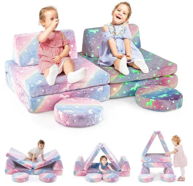 Alt view image 3 of 7 - SlickBlue Modular Kids Play Couch Set Glow in the Dark with Portable Handles