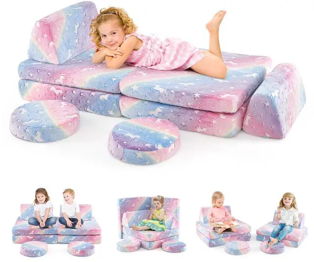 Alt view image 4 of 7 - SlickBlue Modular Kids Play Couch Set Glow in the Dark with Portable Handles