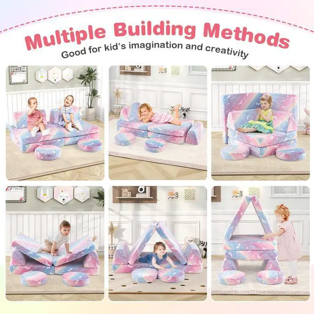 Alt view image 6 of 7 - SlickBlue Modular Kids Play Couch Set Glow in the Dark with Portable Handles