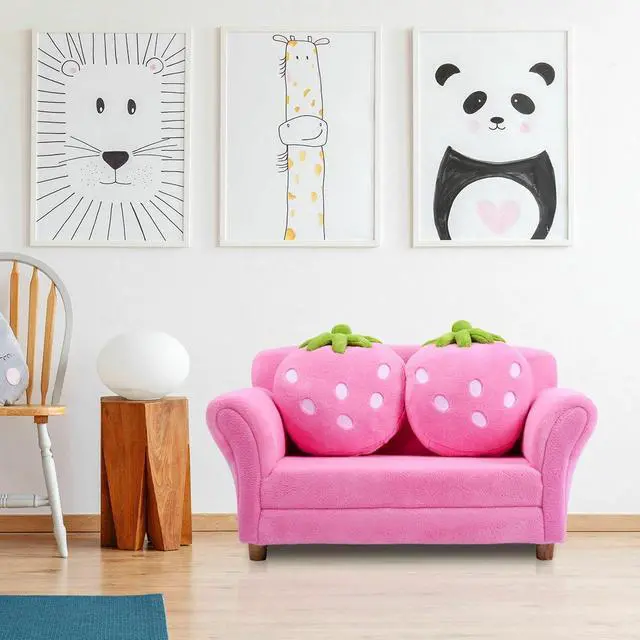 Alt view image 2 of 7 - SlickBlue Kids Strawberry Armrest Chair Sofa with 2 Cute Strawberry Pillows-Pink