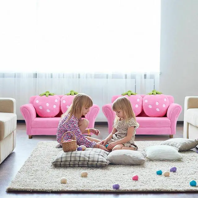 Alt view image 3 of 7 - SlickBlue Kids Strawberry Armrest Chair Sofa with 2 Cute Strawberry Pillows-Pink