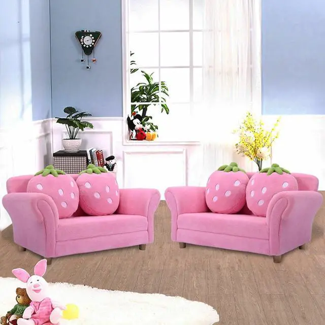 Alt view image 5 of 7 - SlickBlue Kids Strawberry Armrest Chair Sofa with 2 Cute Strawberry Pillows-Pink