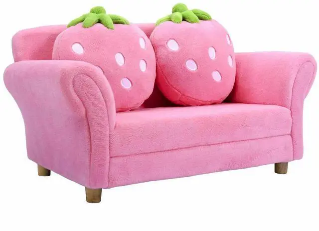 Main image of SlickBlue Kids Strawberry Armrest Chair Sofa with 2 Cute Strawberry Pillows-Pink