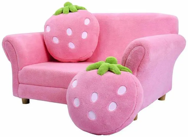 Alt view image 7 of 7 - SlickBlue Kids Strawberry Armrest Chair Sofa with 2 Cute Strawberry Pillows-Pink