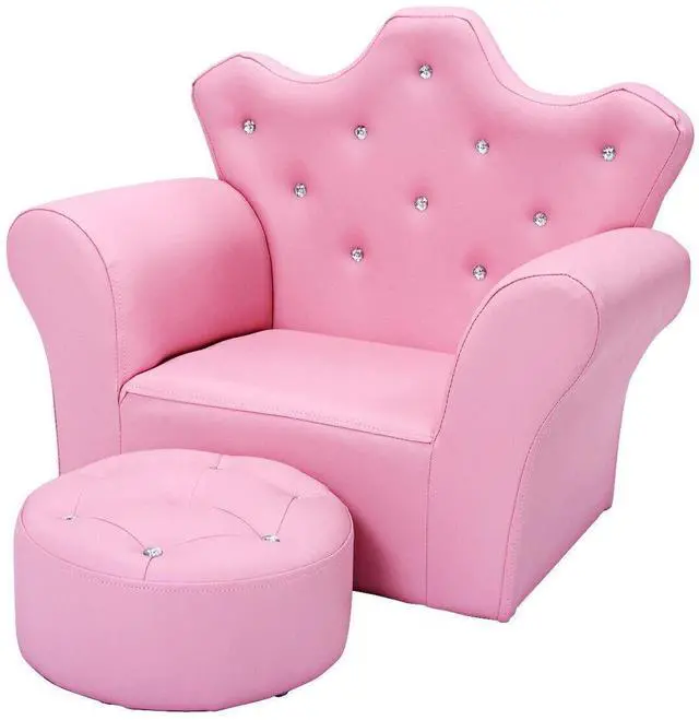 Main image of Children Upholstered Princess Sofa with Ottoman and Diamond Decoration for Boys and Girls