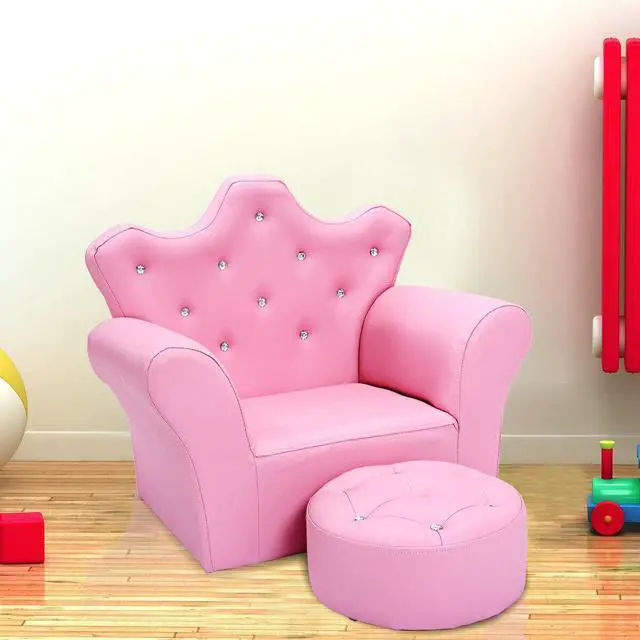 Alt view image 2 of 7 - Children Upholstered Princess Sofa with Ottoman and Diamond Decoration for Boys and Girls