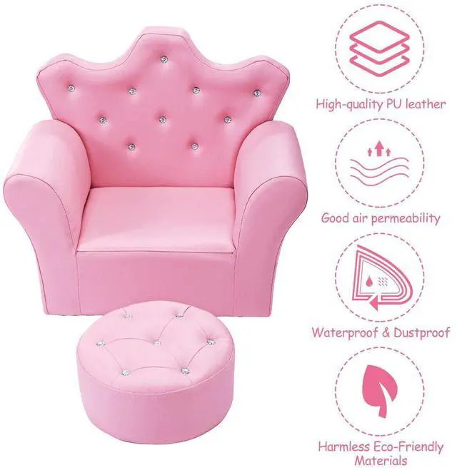 Alt view image 5 of 7 - Children Upholstered Princess Sofa with Ottoman and Diamond Decoration for Boys and Girls