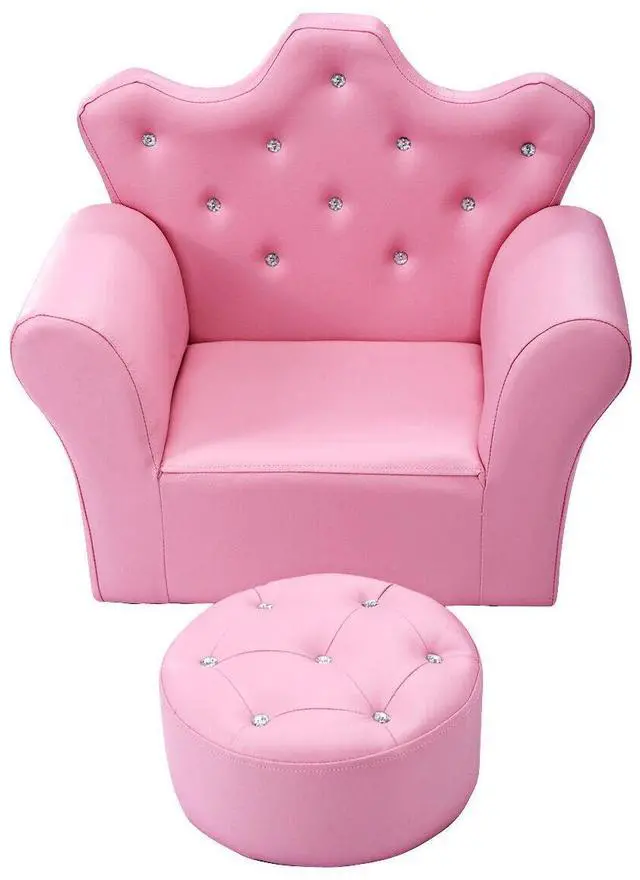 Alt view image 6 of 7 - Children Upholstered Princess Sofa with Ottoman and Diamond Decoration for Boys and Girls