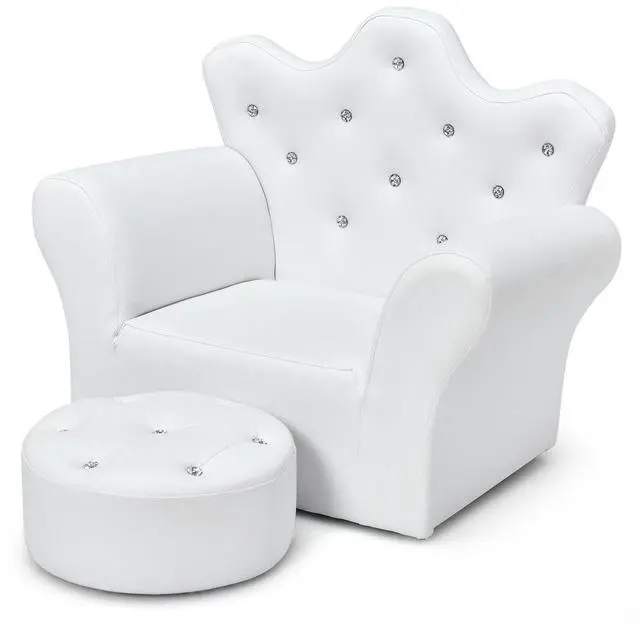 Main image of Children Upholstered Princess Sofa with Ottoman and Diamond Decoration for Boys and Girls