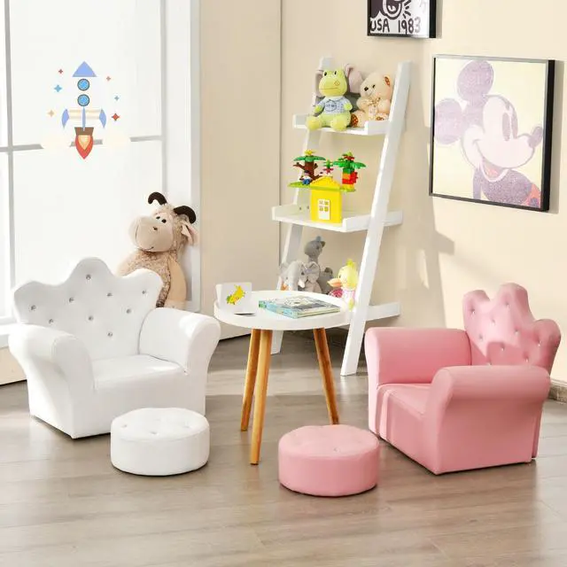 Alt view image 2 of 7 - Children Upholstered Princess Sofa with Ottoman and Diamond Decoration for Boys and Girls