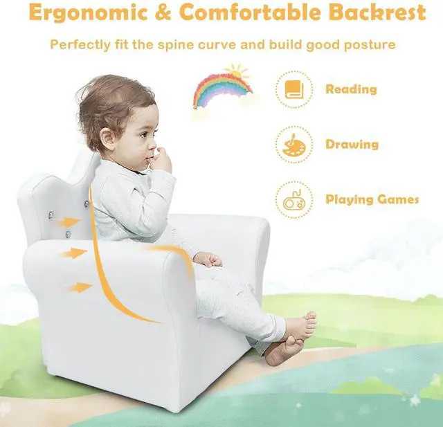Alt view image 5 of 7 - Children Upholstered Princess Sofa with Ottoman and Diamond Decoration for Boys and Girls