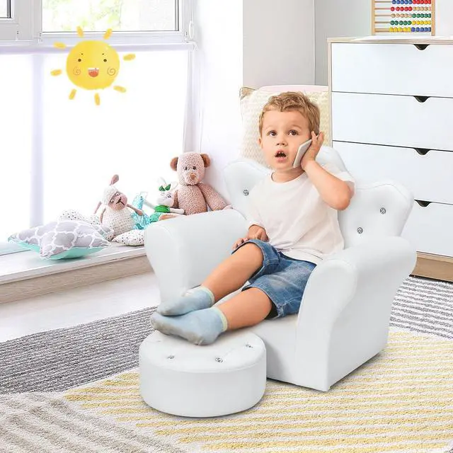 Alt view image 6 of 7 - Children Upholstered Princess Sofa with Ottoman and Diamond Decoration for Boys and Girls