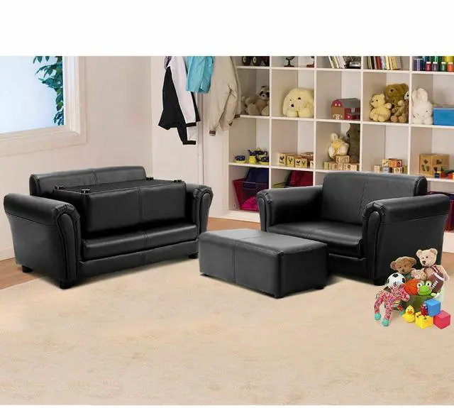 Alt view image 6 of 7 - SlickBlue  Soft Kids Double Sofa with Ottoman
