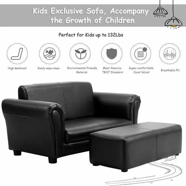 Alt view image 5 of 7 - SlickBlue  Soft Kids Double Sofa with Ottoman