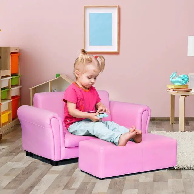 Alt view image 2 of 7 - SlickBlue  Soft Kids Double Sofa with Ottoman