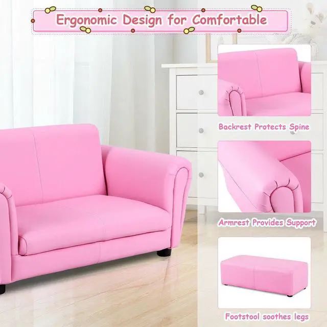Alt view image 3 of 7 - SlickBlue  Soft Kids Double Sofa with Ottoman
