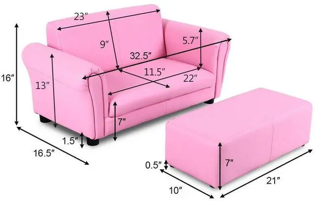 Alt view image 4 of 7 - SlickBlue  Soft Kids Double Sofa with Ottoman
