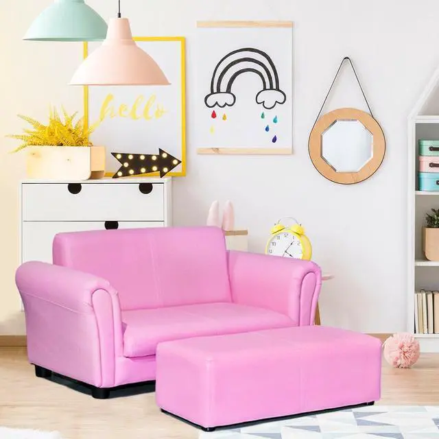 Alt view image 6 of 7 - SlickBlue  Soft Kids Double Sofa with Ottoman