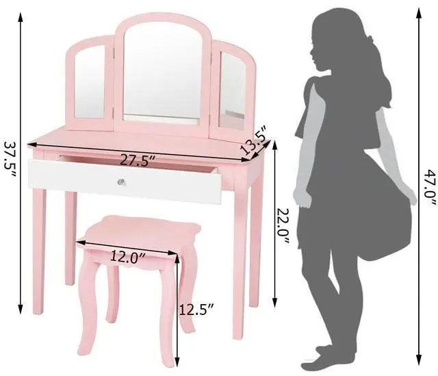 Alt view image 4 of 7 - SlickBlue Kids Princess Make Up Dressing Table with Tri-folding Mirror and Chair