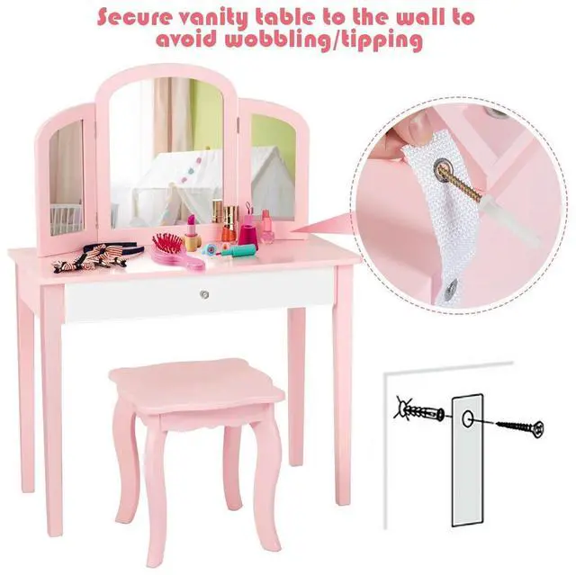 Alt view image 5 of 7 - SlickBlue Kids Princess Make Up Dressing Table with Tri-folding Mirror and Chair