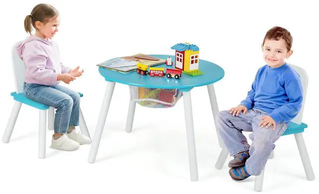 Alt view image 3 of 6 - SlickBlue Wood Activity Kids Table and Chair Set with Center Mesh Storage