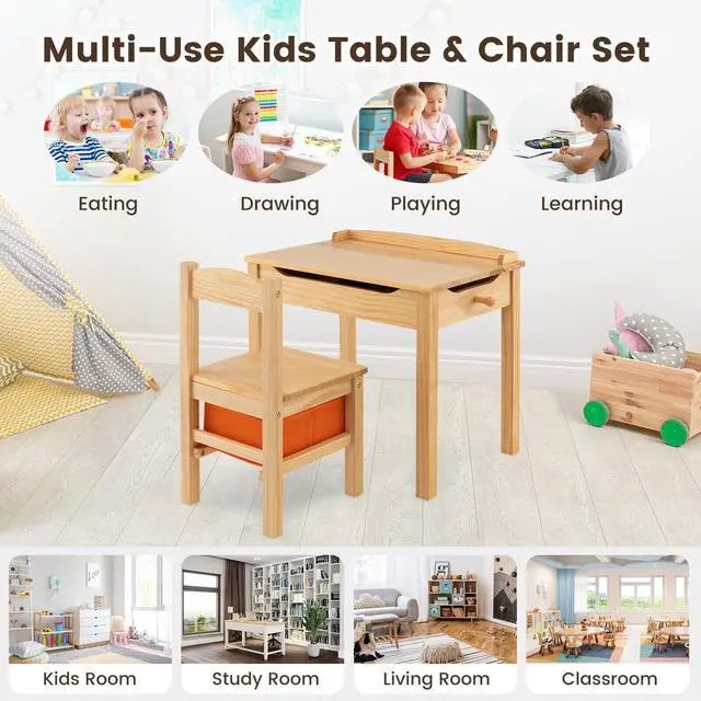 Alt view image 2 of 7 - SlickBlue Wood Activity Kids Table and Chair Set with Storage Space